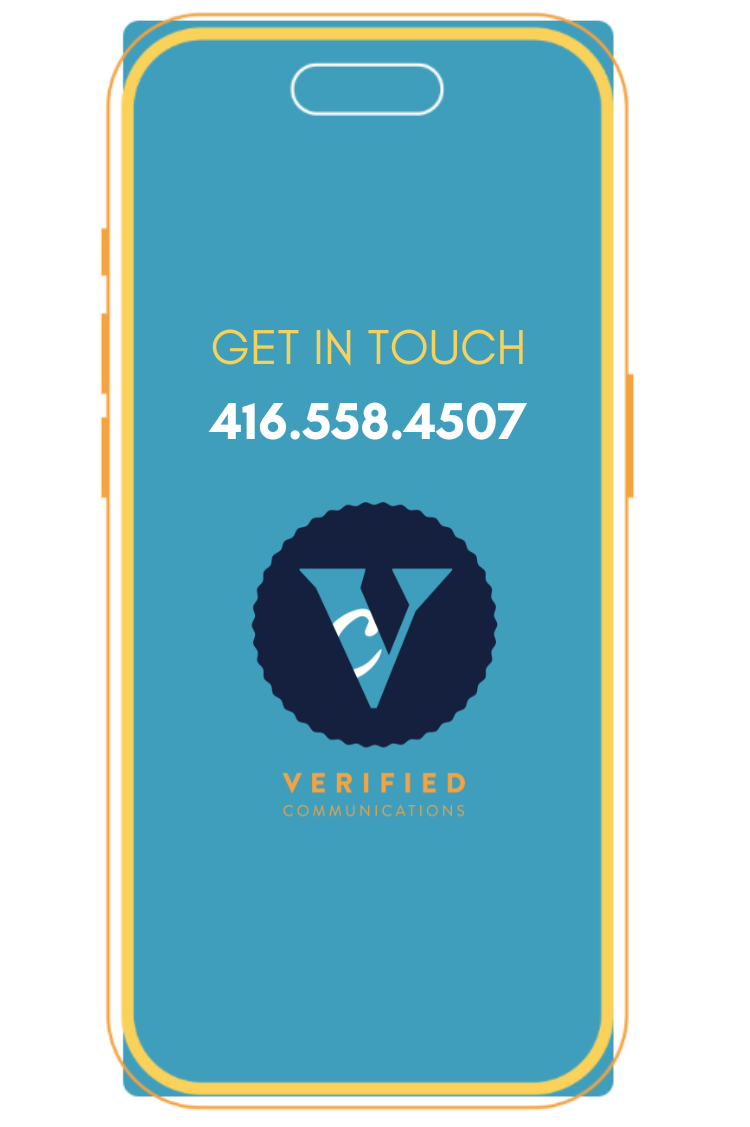 GET IN TOUCH written above Verified Communication's logo in a phone's Frame